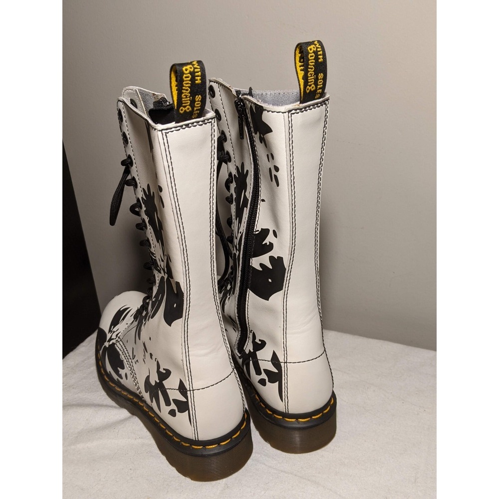 Dr Martens Petula 14 Hole Mid Calf Black White Patent Leather Boots UK 5 / US 7 - Picture 3 of 12